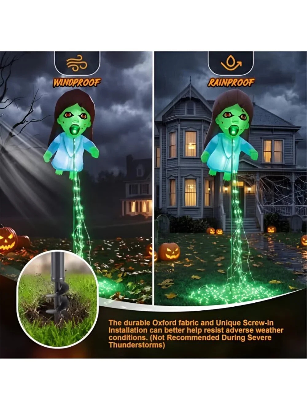 12.8FT Green Floating Ghost Doll Halloween Inflatables Outdoor Decorations